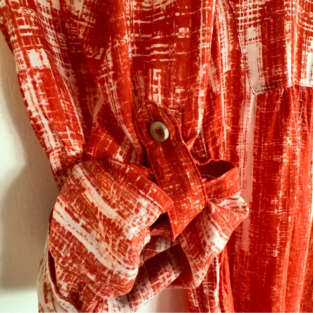 LAST CHANCE JAN 2026 NWT! Anthro Calia Top buttondown shirt red orange 12p - Picture 8 of 15